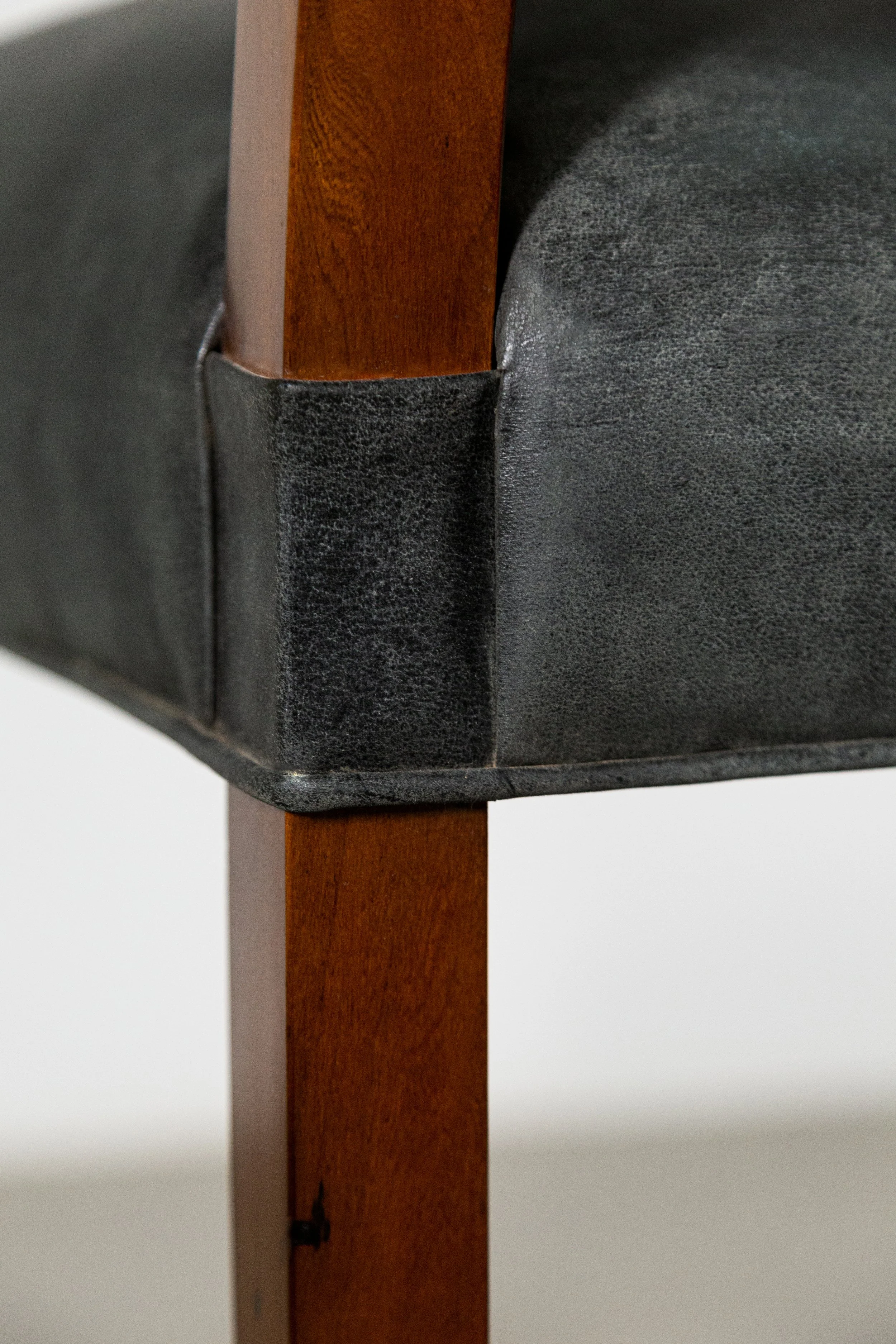 Exotic Contemporary Wood Stool with Wrapped Leather by